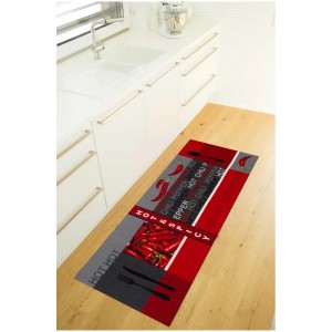 Tapis de cuisine Andiamo Hot Pepper, rouge, 50x150cm. Tapis avec motif pimenté.