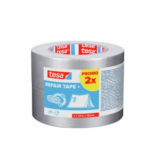 Tesa Allzweckband confezione promozionale, 2 rotoli di nastro telato argentato, 50 m x 48 mm ciascuno.