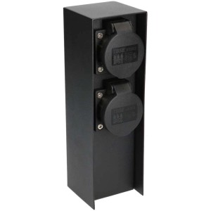 Colonne de prise de jardin en acier noir avec 2 prises T13 pour usage extérieur.