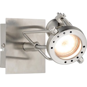 Faretto LED Dusino, singolo, nichel opaco, 16x10 cm. Lampada da soffitto o parete con luce bianca calda.