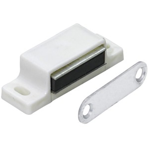Loqueteau magnétique blanc avec contre-plaque, force de maintien 4-5 kg, lot de 10 pour équipement de meubles.