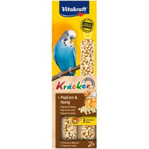 Vitakraft Kräcker Popcorn & Miele per Cocorite, 2 pezzi. Alimento supplementare per uccelli con miglio e miele.