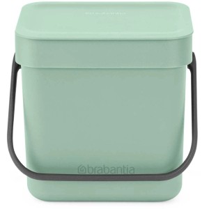 Brabantia Mülleimer Sort & Go, 3L, Jade Green: Kompakter Abfallbehälter für Küche und Bad.