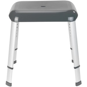 Wenko Tabouret de douche Secura Premium, anthracite, réglable en hauteur, avec pieds en aluminium et assise en plastique.