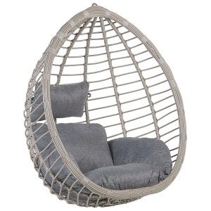 Sedia sospesa grigia Beliani Tollo in polyrattan con cuscini. Sedia sospesa per interni ed esterni.
