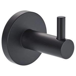 Gancio a muro Diaqua Oslo nero opaco in metallo, design rotondo per bagno e WC.