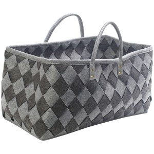 Sac à bûches pliable en feutre à carreaux, 33x63x33 cm.