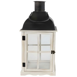 Lanterne Tarkio blanche, taille L, 57,5x28 cm, en bois et verre pour un éclairage d'ambiance.