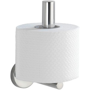 Portarotolo di ricambio Wenko Bosio in acciaio inox lucido con rotolo di carta igienica.