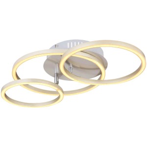 Moderna plafoniera LED Kendy con tre anelli in nichel opaco, 30W, per spazi abitativi.