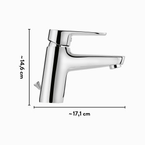 Miscelatore lavabo baliv WT-310 cromato con leva e set di scarico eccentrico.