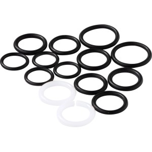 Set di O-ring KÖRO XL, 14 pezzi, per bocche orientabili, anelli di tenuta in bianco e nero.