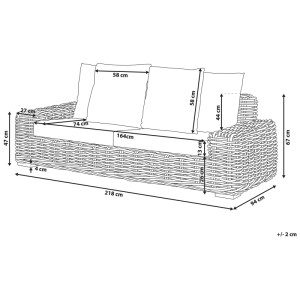Schizzo: Divano da giardino in rattan marrone Beliani Forli con dimensioni.