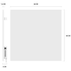 Panneau chauffant infrarouge Hombli Smart blanc en métal, 60x60 cm, 350 W. Radiateur électrique fin.