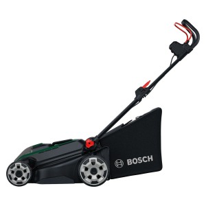 Tagliaerba a batteria Bosch Rotak 18V2-43 con batteria e caricabatterie. Potente e facile da riporre.