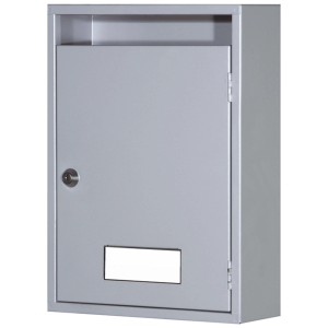 Boîte de dépôt grise Huber Select en acier avec fenêtre en cellophane pour montage mural intérieur.