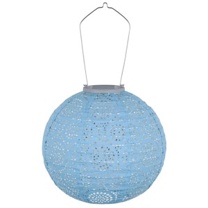 Lanterne solaire LED Schönenberger Tyvek bleue, Ø 25 cm, avec motif délicat et suspension.