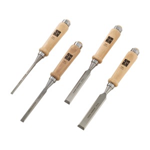 Jeu de ciseaux à bois LUX, 4 pièces avec manches en bois. Rabots et ciseaux de différentes tailles.