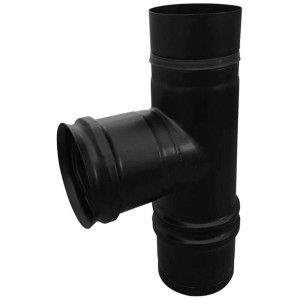 Tuyau de poêle à granulés en T noir en acier inoxydable (Ø 80 mm) pour poêles à granulés.