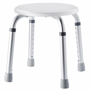 Tabouret de douche Ridder blanc, rond et réglable en hauteur pour plus de sécurité dans la salle de bain.