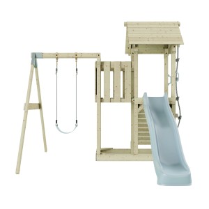 Altalena per bambini PolarPlay Bergen blu ghiaccio con scivolo e torre d'arrampicata in legno.
