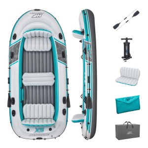 Ensemble complet de bateau gonflable Bestway Hydro-Force Adventure Elite X5 avec accessoires.