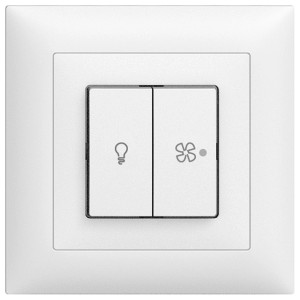 Interruttore a pressione da incasso Feller EdizioDue bianco per luce e ventilatore.