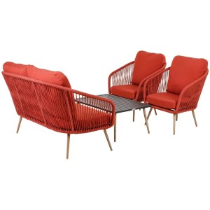 Greemotion Lounge-Set Meran, 4-teilig, karminrot, mit Sofa, zwei Stühlen und Tisch. Gartenmöbel für 4 Personen.