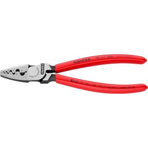 Pinza a crimpare Knipex 180mm per puntalini, rossa, rivestita in plastica.