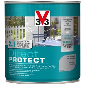 V33 Buntlack Direct Protect Gris Aluminium Métallisé, pot de 0,5 l. Pour bois, fer, PVC et aluminium.