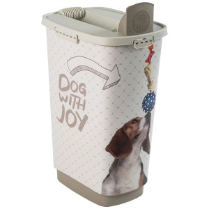 Conteneur pour aliments pour animaux Rotho Cody 50L avec motif chien et distributeur pour aliments secs.