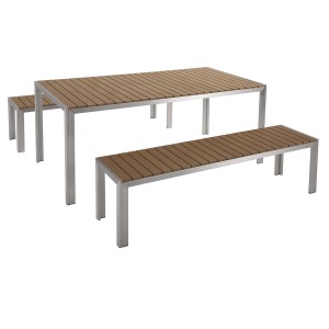 Ensemble de meubles de jardin Beliani Nardo avec 2 bancs, bois synthétique marron clair/argent.