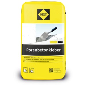 Gelber Sack Sakret Porenbetonkleber 10 kg für Porenbetonsteine.