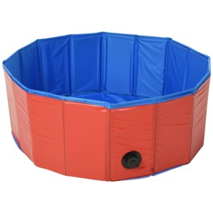 Mehrfarbiger Hundepool aus PVC, Ø 80 cm, mit Abflussöffnung für Hunde und Kleintiere.
