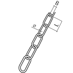 Zeichnung einer Stahl Ringkette, 4 mm Durchmesser, 38 mm Länge, Meterware.