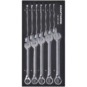 Jeu de clés mixtes à cliquet Kraftwerk, 12 pièces en insert. Clés et extracteurs.