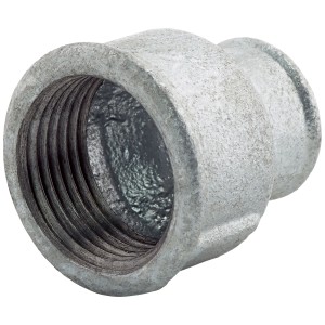 Raccordo in ghisa malleabile manicotto di riduzione, 30,3 mm x 18,6 mm, zincato, per collegamenti di tubi.