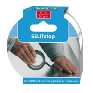 Selitstop Alu-Dichtband, rouleau de 50m pour l'étanchéité à la vapeur de l'isolation phonique.