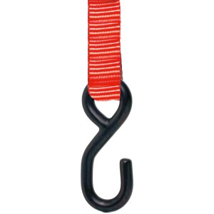 Gros plan : Sangle d'arrimage rouge avec crochet noir du lot de 4.