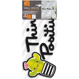 Wandsticker Set Think Positive mit Kaktus, 7-teilig, für Wanddekoration.