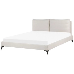 Beliani Bett Melle, Chenille beige, 180x200 cm mit Lattenrost.