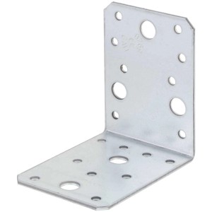 Staffa angolare, zincata Sendzimir, 90x65x90 mm, angolare in acciaio con fori per collegamenti in legno.