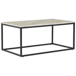 Table basse Delano beige aspect marbre avec structure en métal noir, 45x100x60 cm.