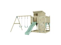 PolarPlay Spielturm Björn Doppelschaukel Kletterwand Rutsche Mintgrün