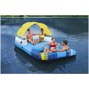 Île gonflable Bestway Hydro-Force Summer Oasis pour 4 personnes avec pare-soleil sur l'eau.