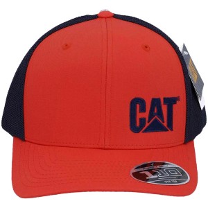 Casquette trucker Cat orange, vêtement de travail avec logo brodé.