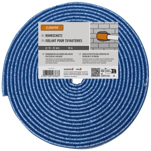 Climapor protection de tuyaux PE bleu, rouleau de 10m pour tuyaux Ø 18-22mm, installation chauffage.