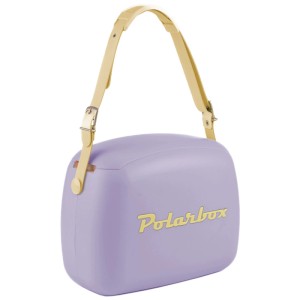 Lila Polarbox Kühlbox 6 l mit Trageriemen und 2 Frischhaltedosen.