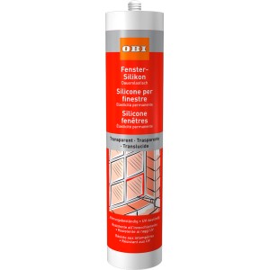 OBI Fenster-Silikon, transparent, 310 ml Kartusche für dauerelastische Fensterabdichtung.