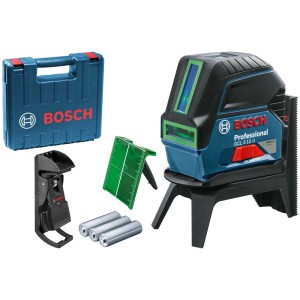 Niveau laser combiné Bosch GCL 2-15G avec pince de plafond, coffret et accessoires.